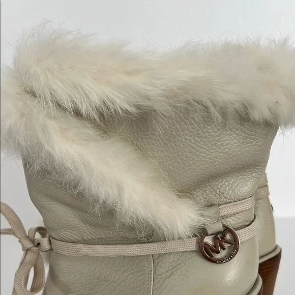 Michael Kors Cream Wedge Leather Ankle Boots with Fur Trim Size 7 1/2 - Picture 7 of 11